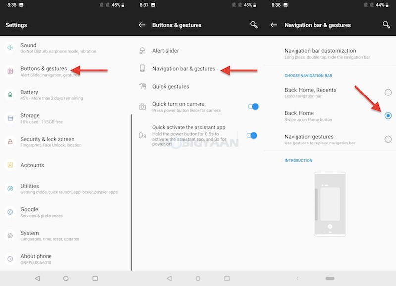 OnePlus navigation gestures