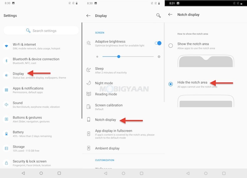 How to hide notch on OnePlus 6T