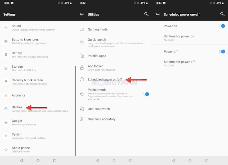 OnePlus schedule power on off