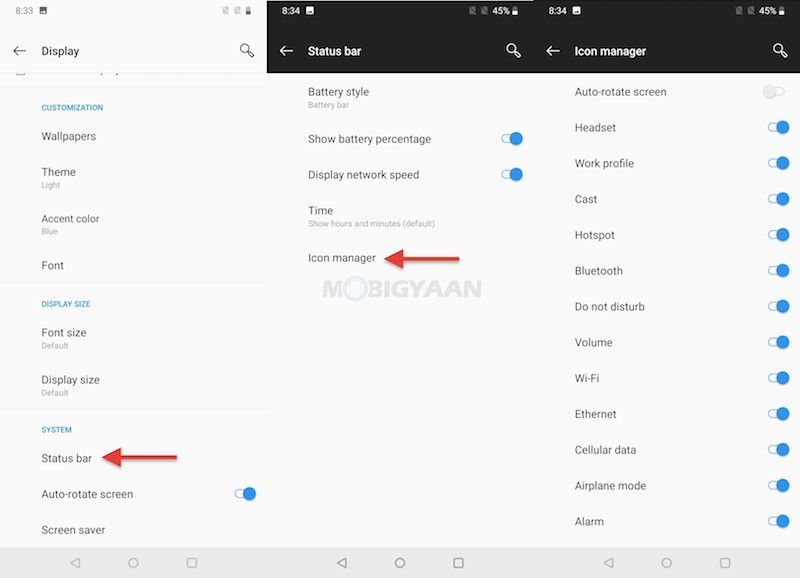 OnePlus status bar icon manager