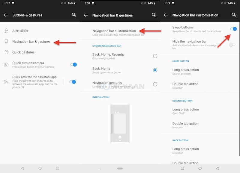 OnePlus swap navigation buttons