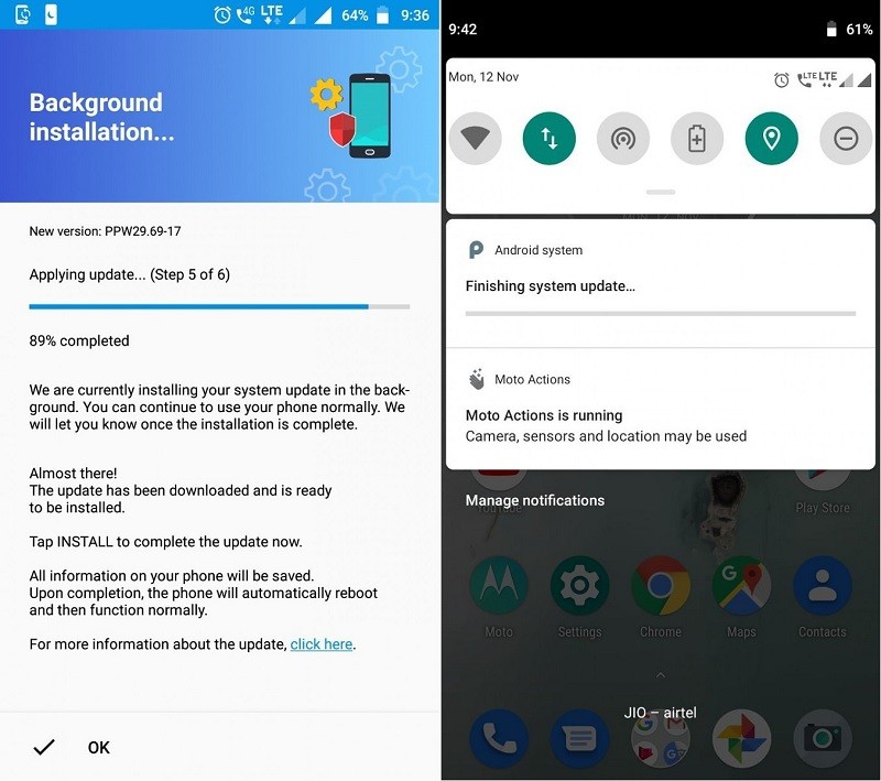 moto x4 android pie update soak test india