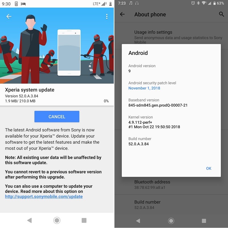 sony xperia xz2 premium android pie update