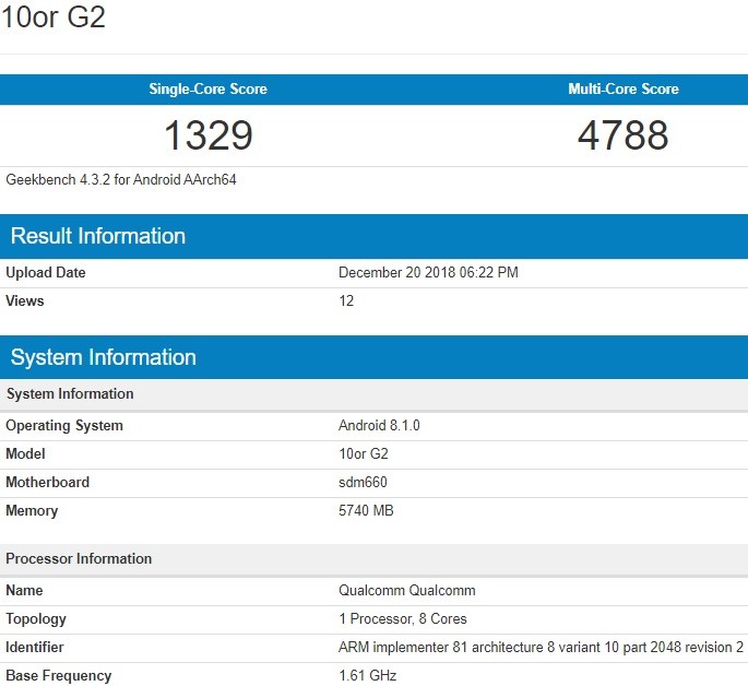 10or g2 specs geekbench