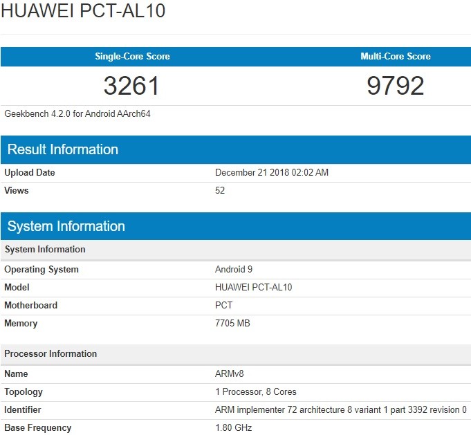 honor v20 specs geekbench