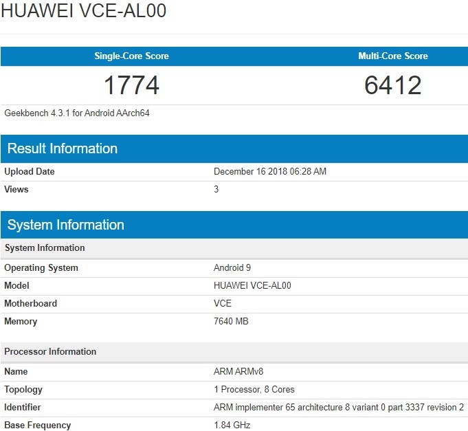 huawei nova 4 specs geekbench