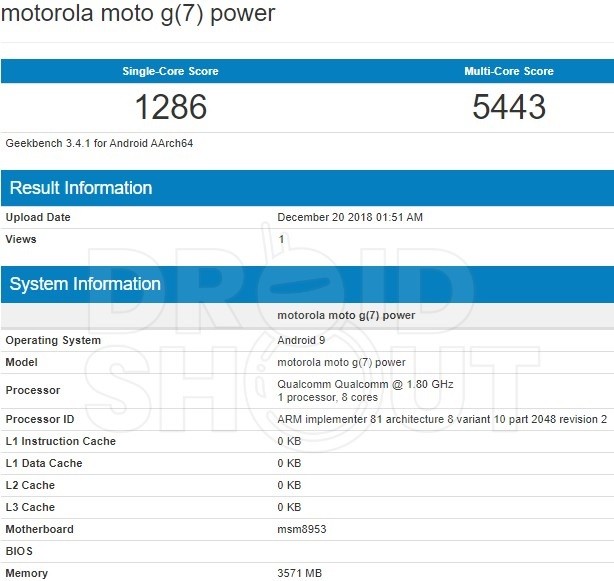 moto g7 power specs geekbench