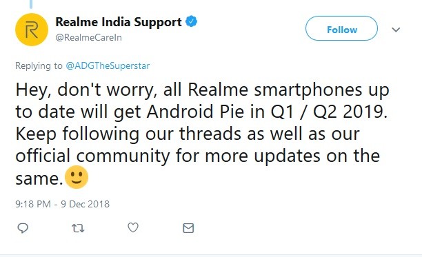 realme smartphons android pie update q1 q2 2019