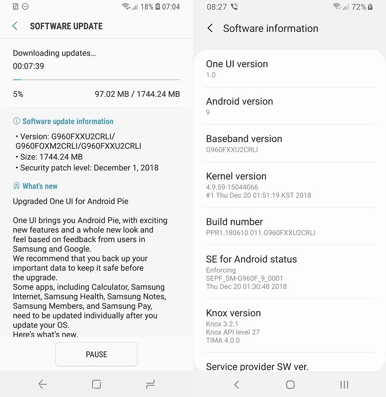 samsung galaxy s9 s9 plus android 9 pie update