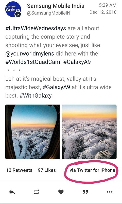 samsung india trolled galaxy a9 tweet iphone