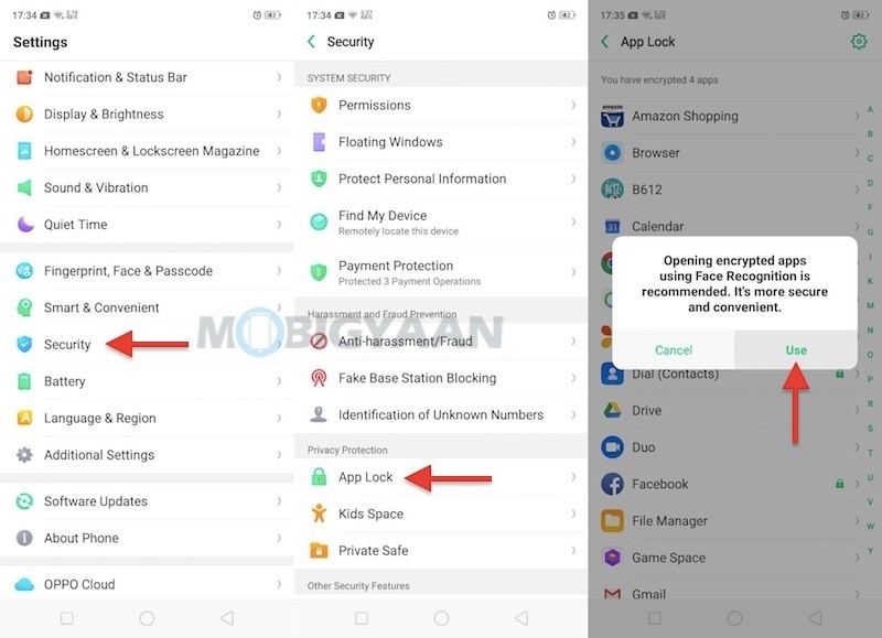 How to lock apps using in display fingerprint scanner on OPPO R17 Pro Guide 3