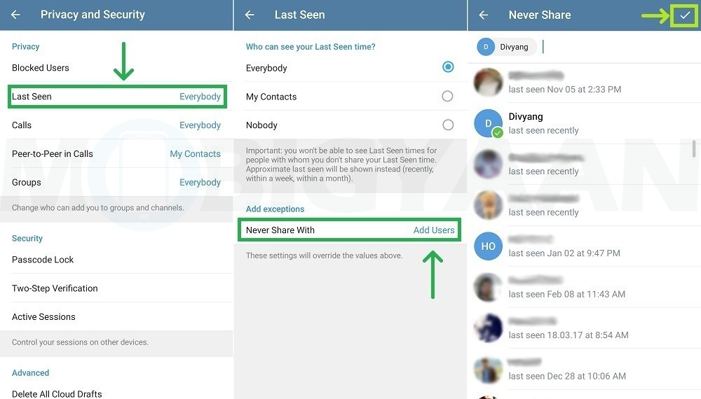 hide last seen telegram specific contacts android 2 1