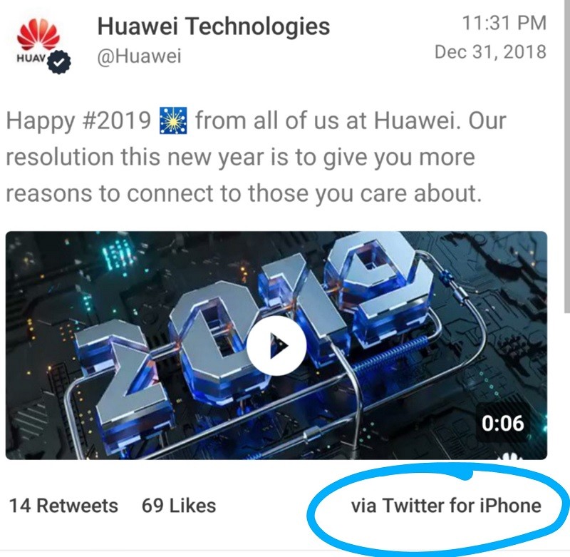 huawei trolled new year tweet iphone