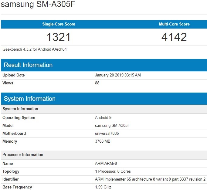 samsung galaxy a30 specs geekbench