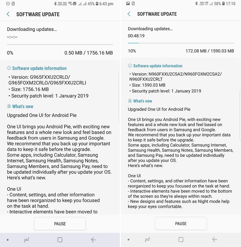 samsung galaxy s9 s9 plus note9 android 9 pie update india