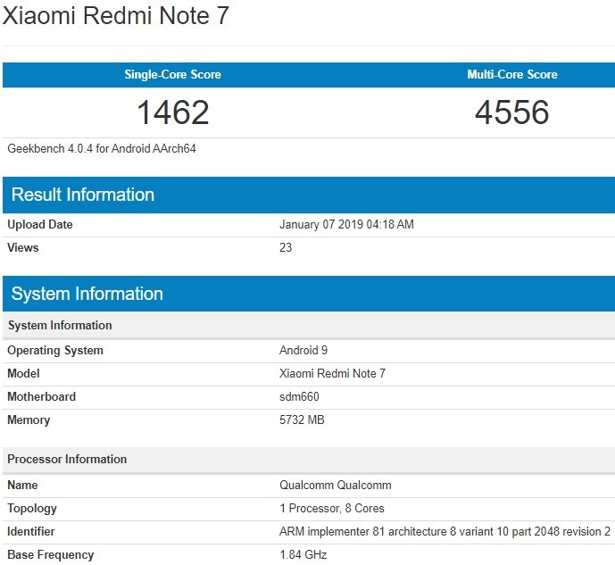 xiaomi redmi note 7 specs geekbench