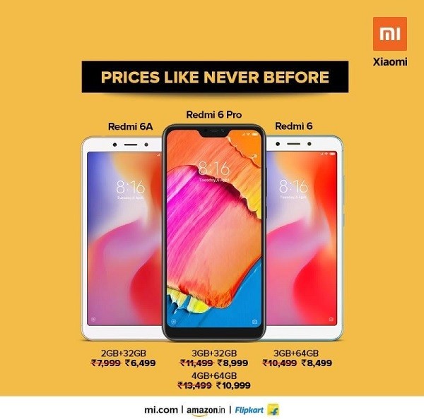 xiaomi redmi 6 series limited time price cut india