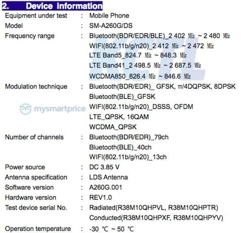 Galaxy A2 Core FCC 2