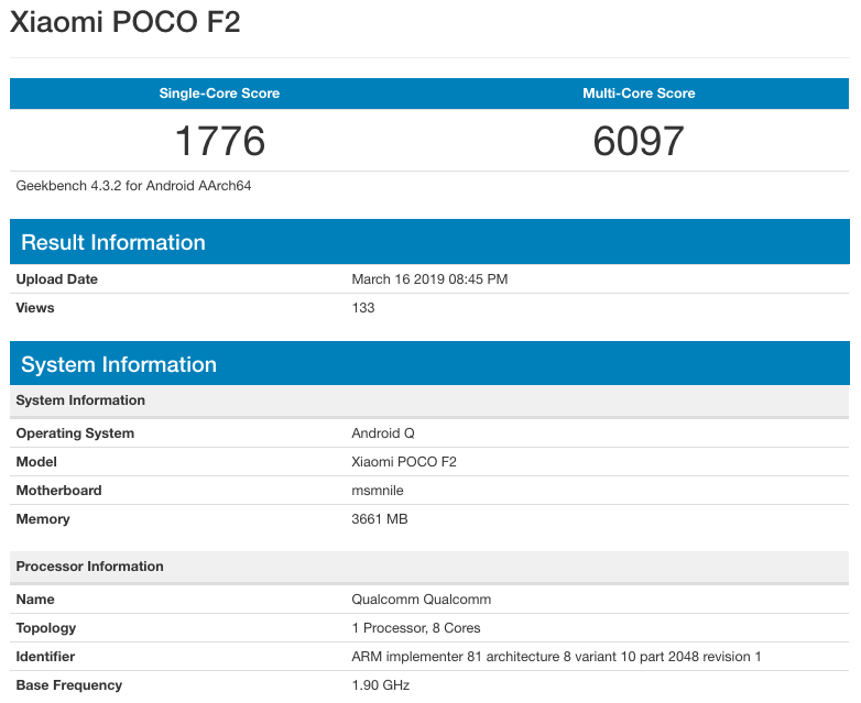 poco f2 geekbench