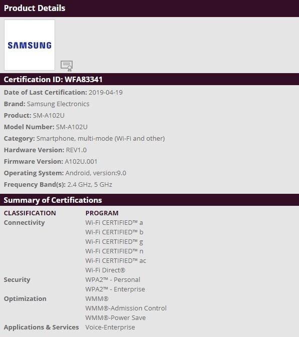 galaxy a10e wifi