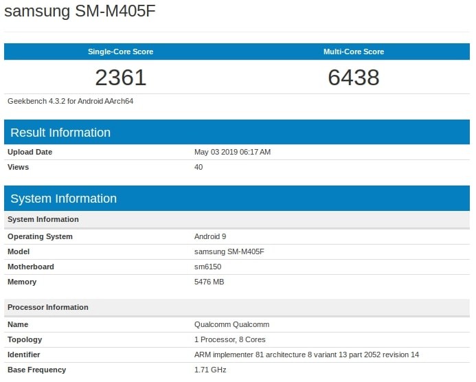 Samsung Galaxy M40 Geekbench