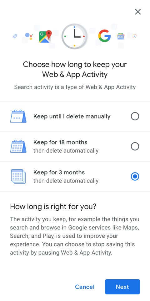 Google auto-delete data feature