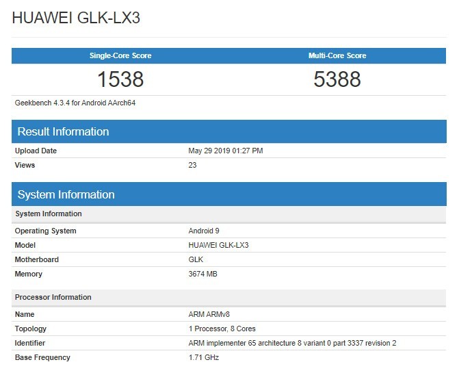 huawei nova 5i geekbench