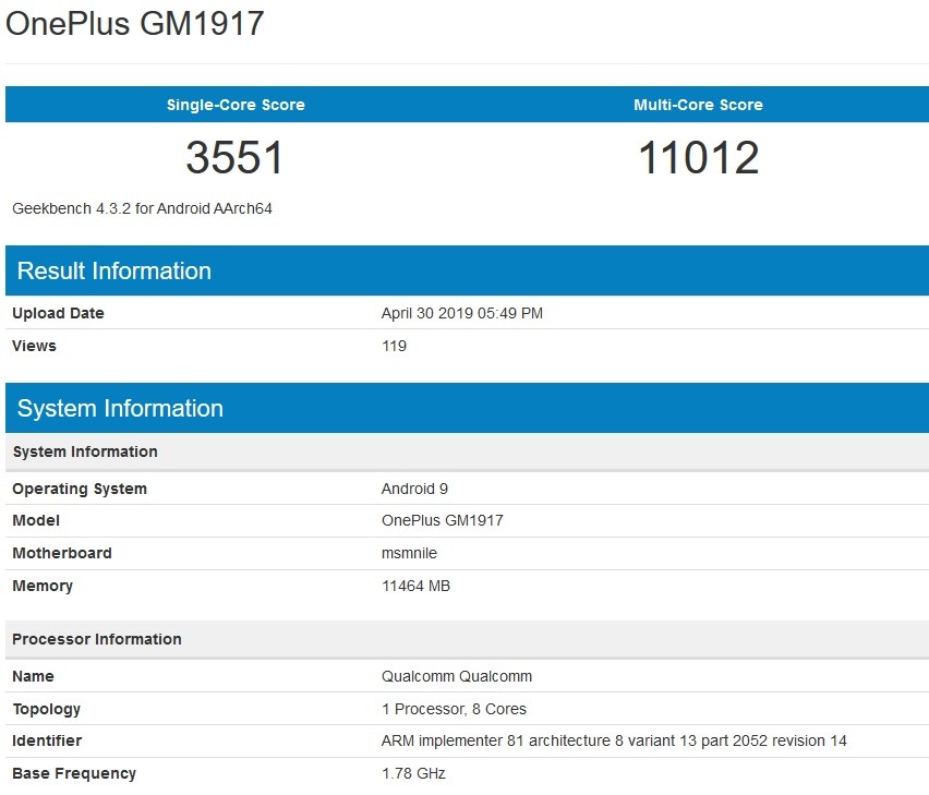 OnePlus 7 Pro Geekbench