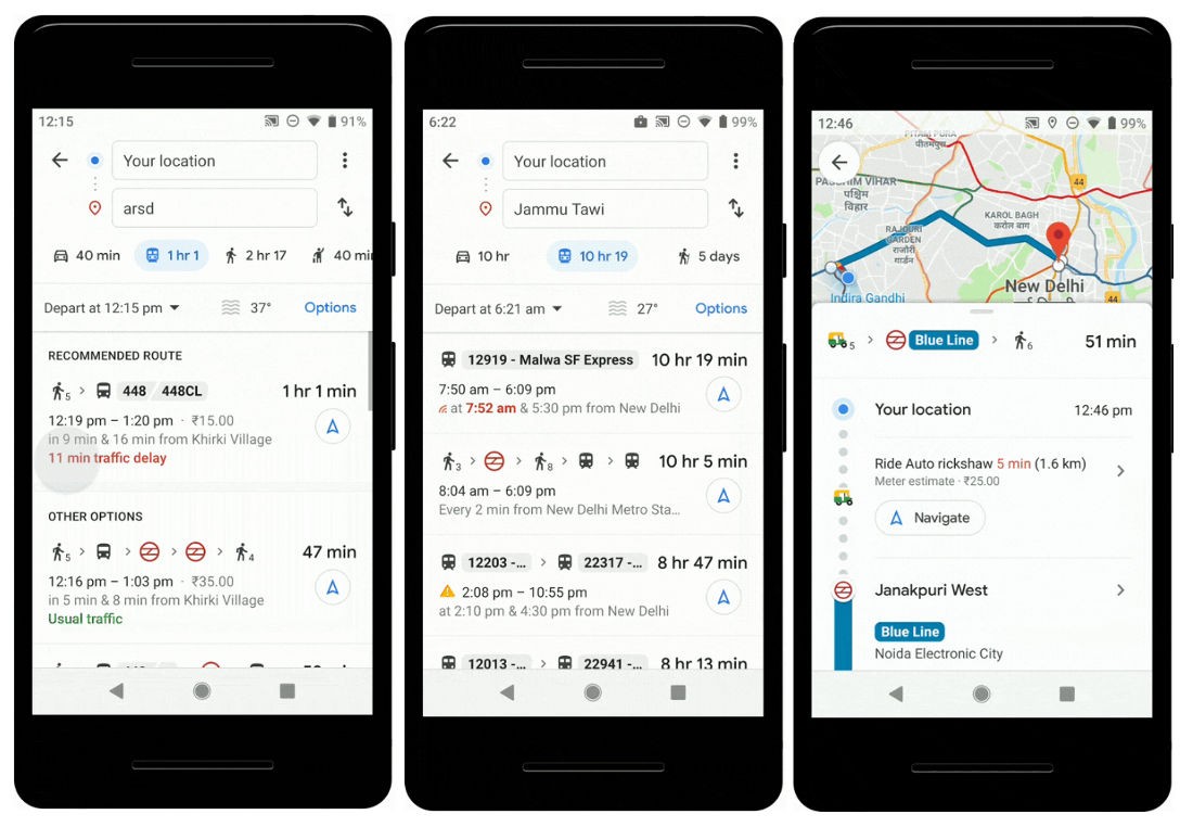 Google Maps Bus, Train, Mixed-Mode Commute Guide