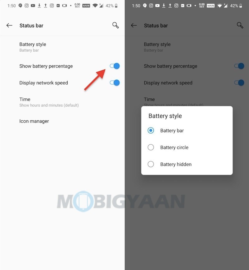 how to show battery percentage on oneplus 7 pro 2