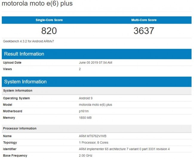 Moto E6 Plus Geekbench