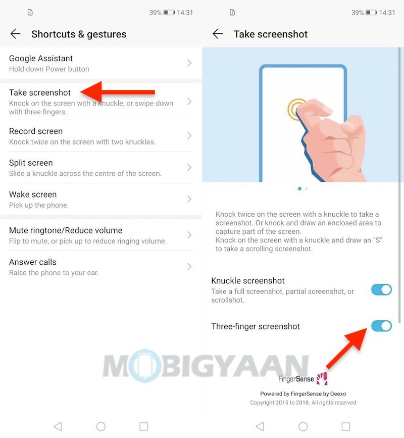 How to take screenshots with gestures Honor 20 Guide