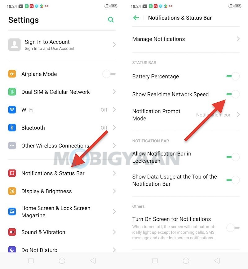 How to view network speed in the status bar Realme X Guide
