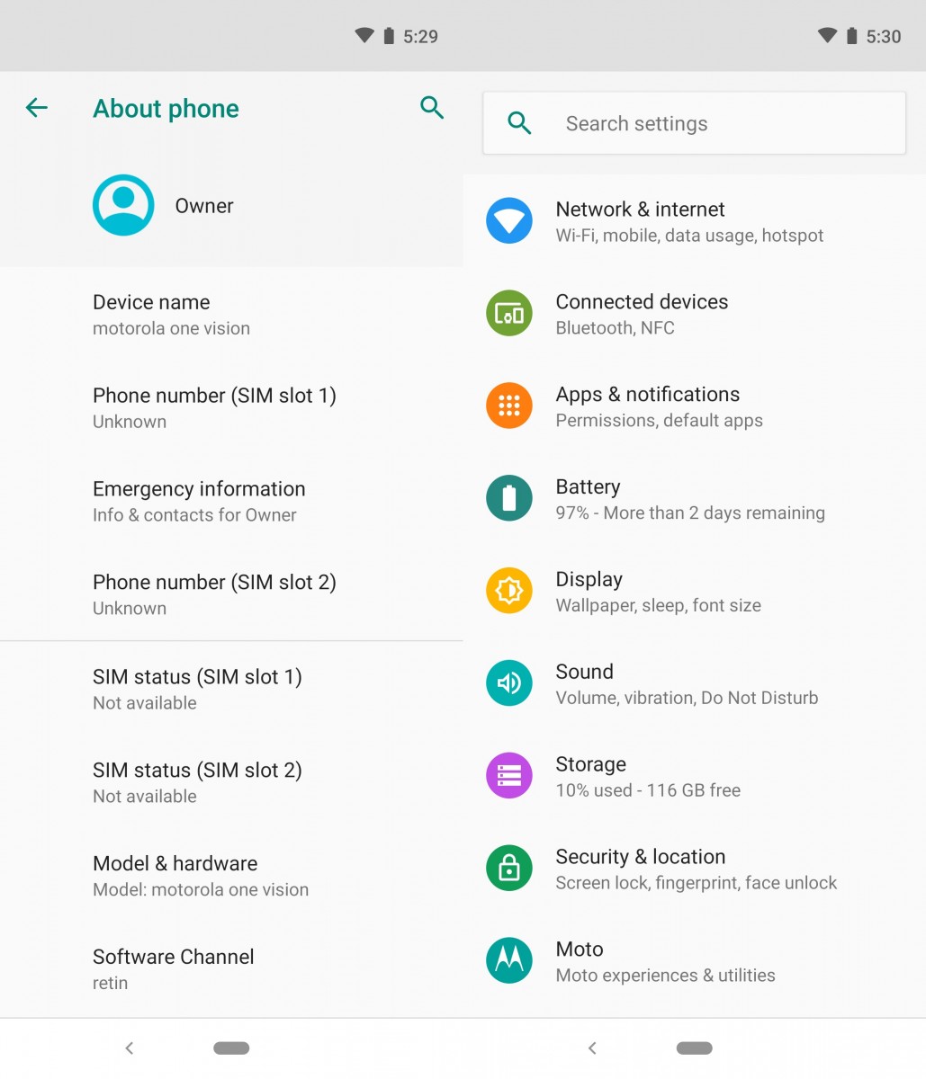 Motorola One Vision (Settings)