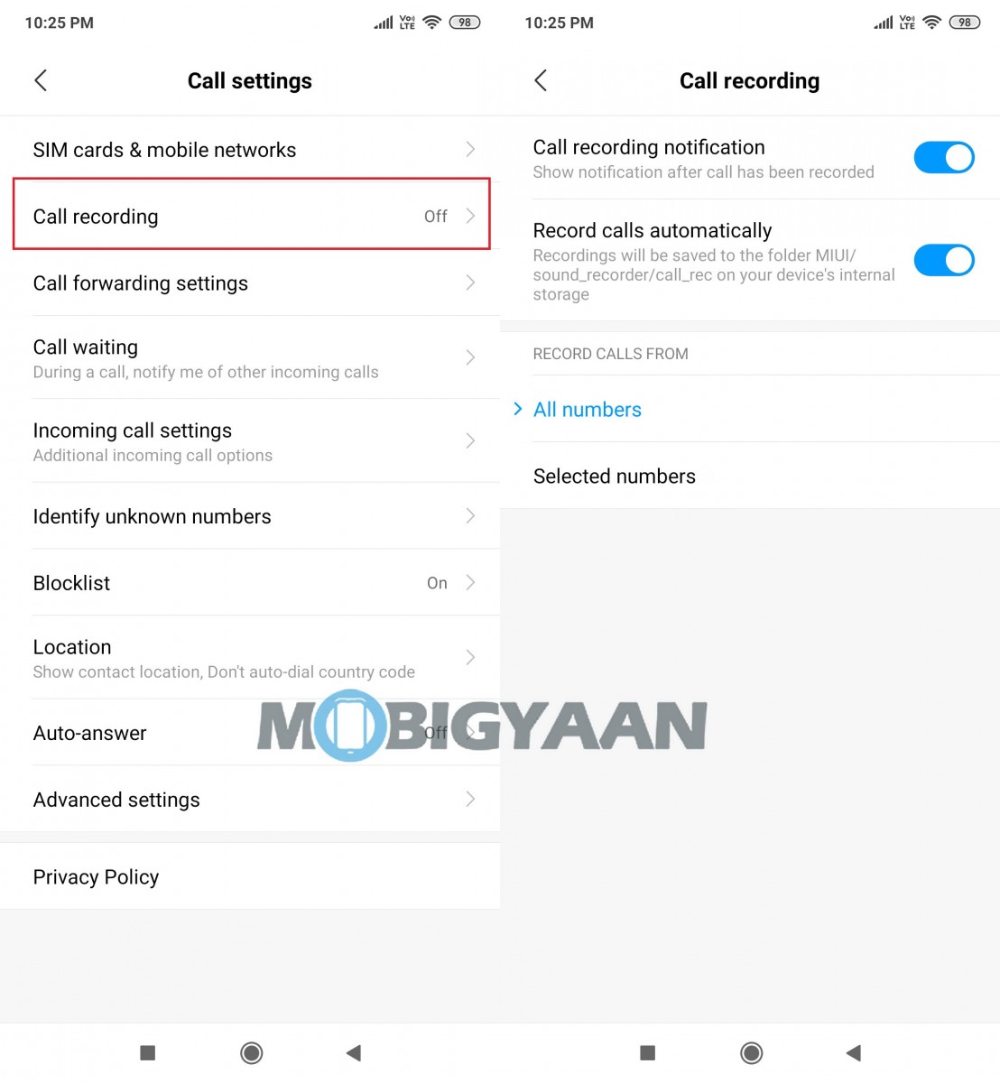 Redmi K20 Call Recording