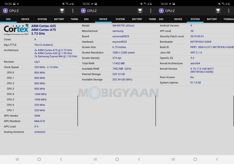 Samsung Galaxy Note10 Plus CPU Z