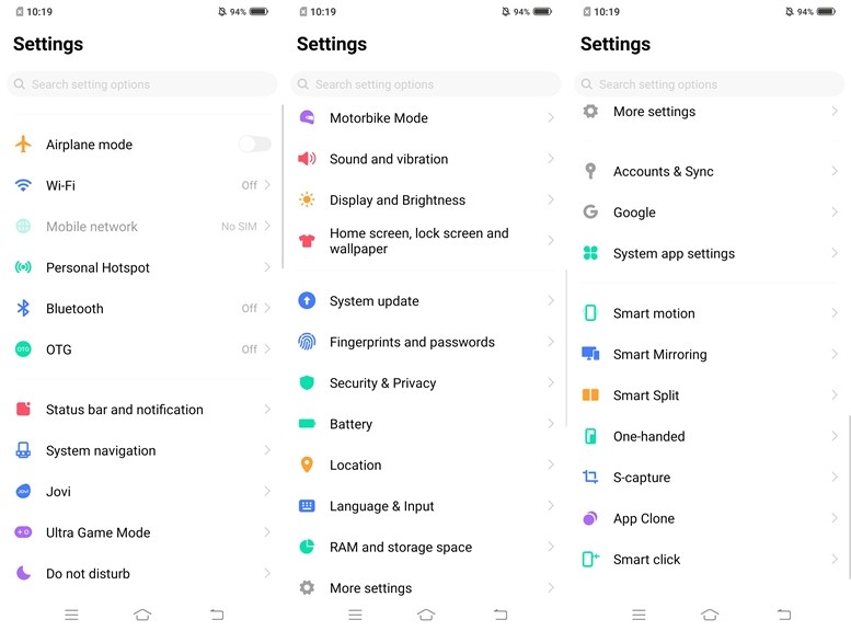 Settings Vivo V17 Pro