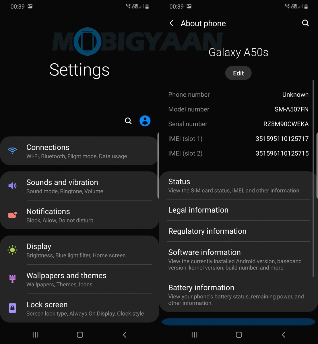 Samsung Galaxy A50s Dark Mode