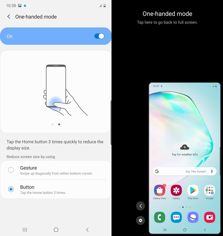 One handed Mode Note 10 2