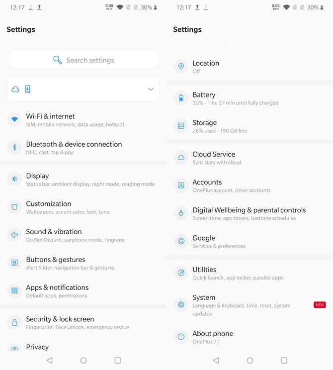 OnePlus 7T Review 22 OnePlus 7T Settings