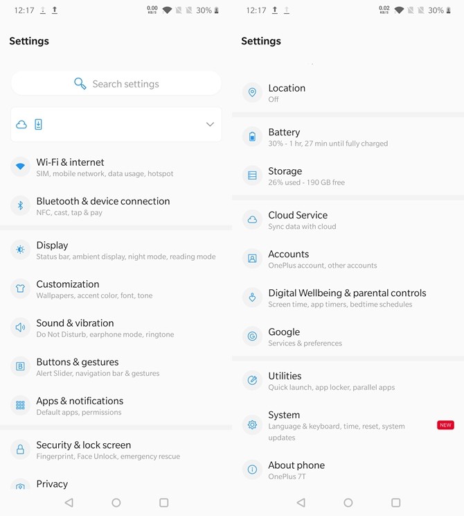 OnePlus 7T Settings