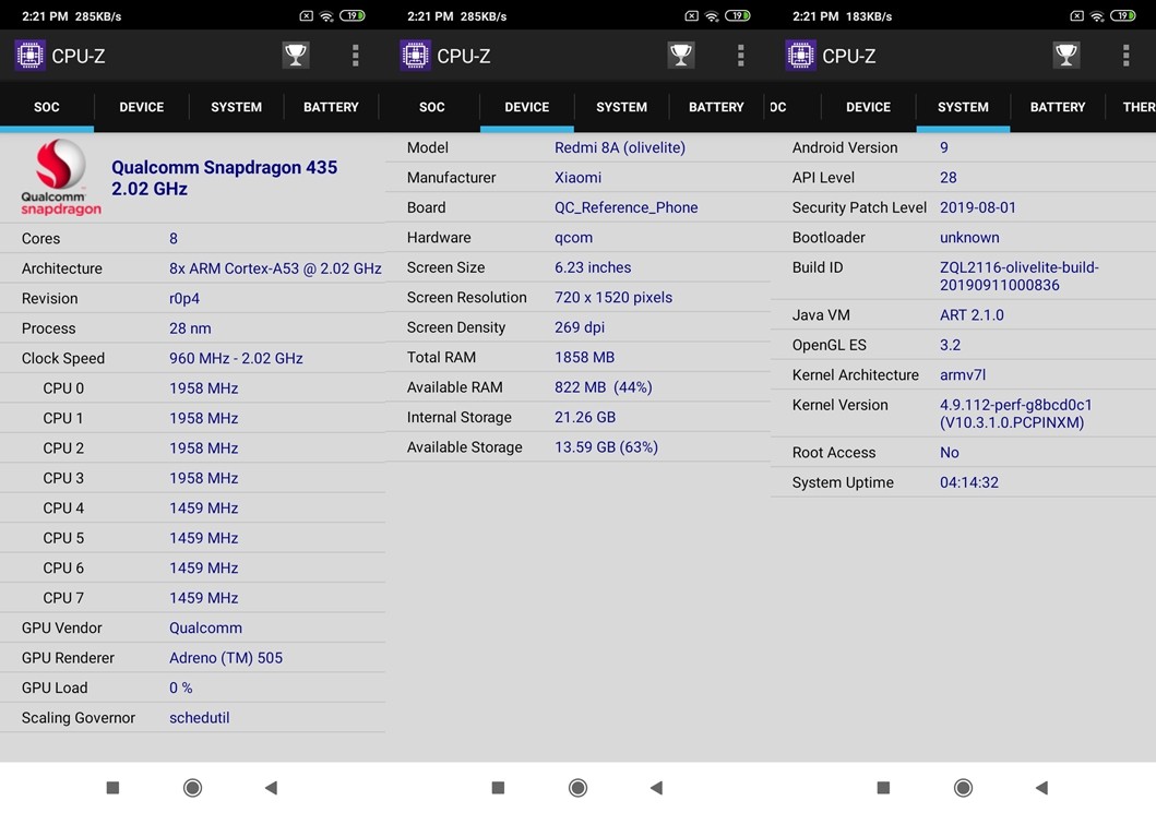 Redmi 8A Review 17 Redmi 8A CPU Z