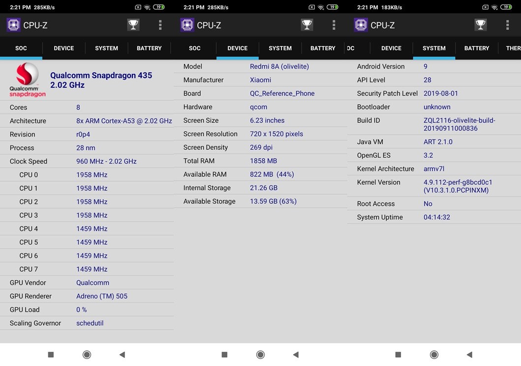 Redmi 8A CPU Z