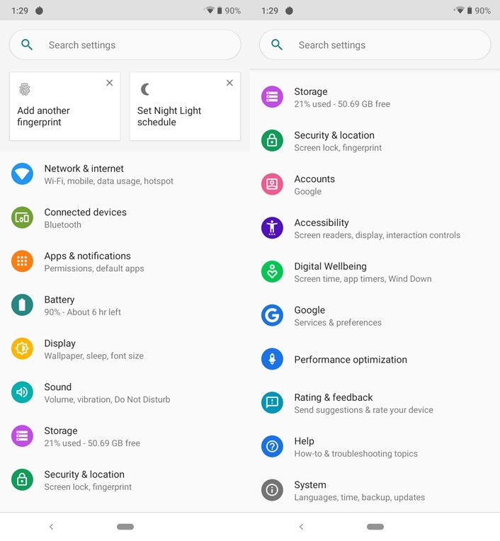 Settings Moto E6s