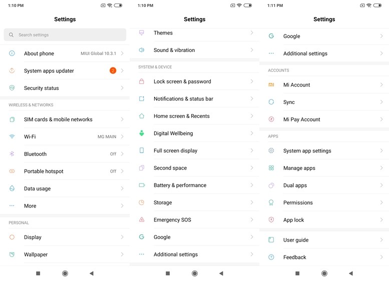 Settings Redmi Note 8