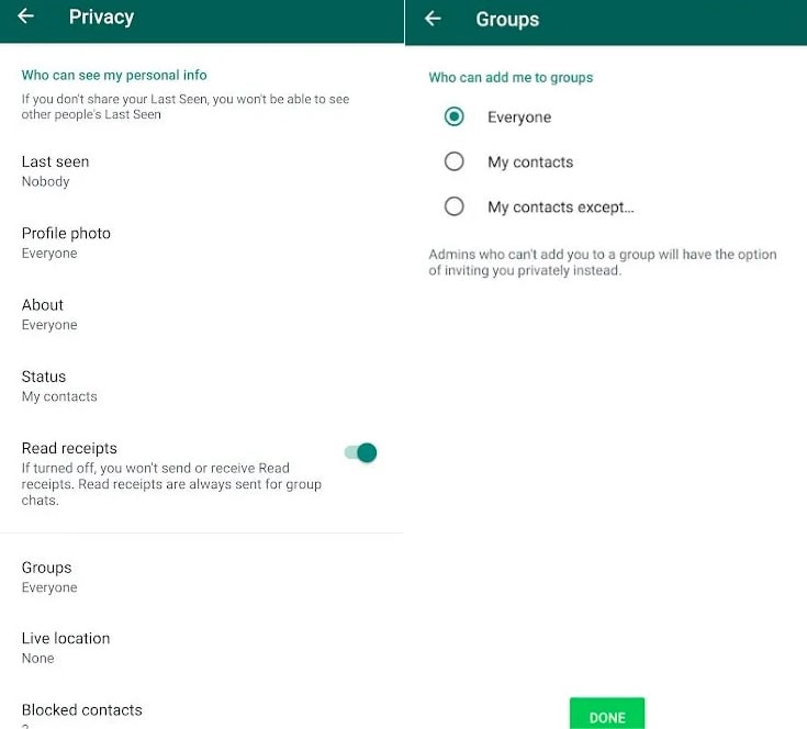 WhatsApp Blacklist Contact Feature