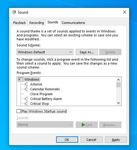 sound control panel windows 10