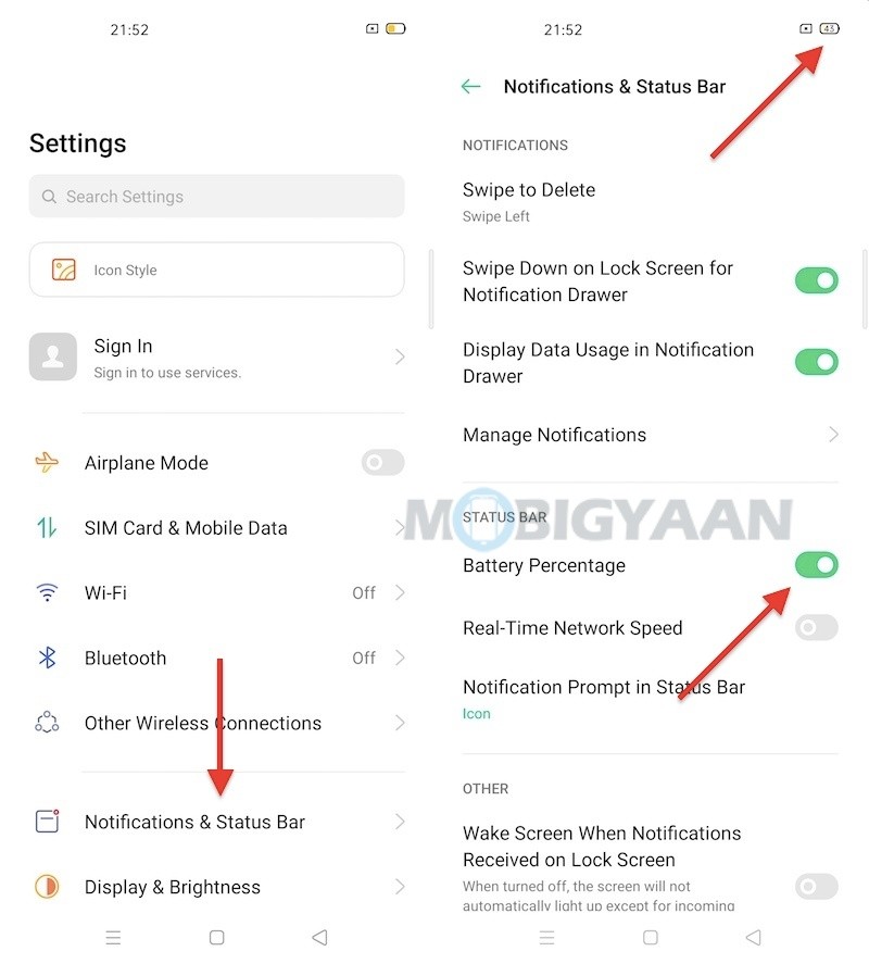 Battery Percentage In Status Bar OPPO Reno3 Pro Tips And Tricks ColorOS 7