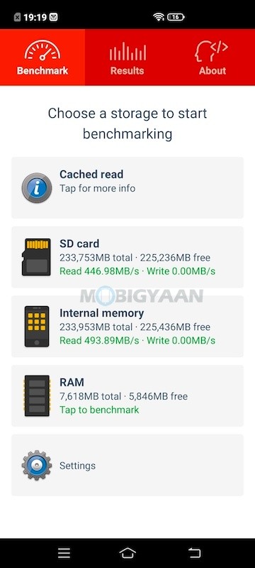 Benchmarks Performance A1 SD Bench Storage vivo V19