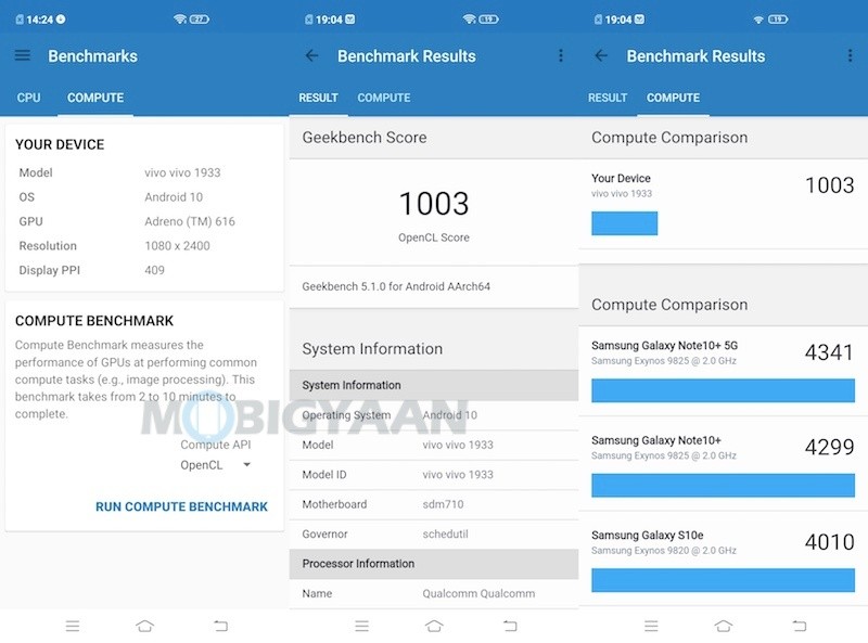 Benchmarks Performance Geekbench 5 GPU vivo V19